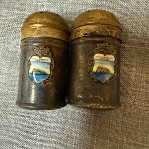 Vintage Rock of Gibraltar Salt & Pepper Shakers | Metal Souvenir Set